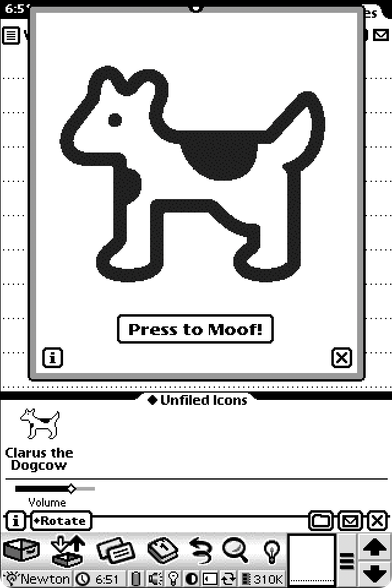 Clarus the Dogcow v2.5 running in the Einstein emulator.