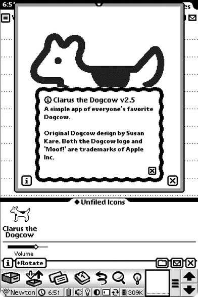 Clarus the Dogcow v2.5 running in the Einstein emulator.