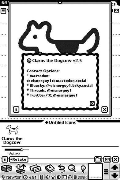 Clarus the Dogcow v2.5 running in the Einstein emulator.