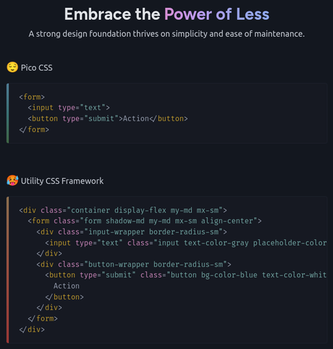 Pico CSS example with semantic HTML