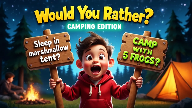 "💬 Would You Rather: Camping Edition!
“Would you rather sleep in a marshmallow tent or camp with 5 frogs?”
Yeah… it gets even weirder. 😄

✨ We created 50 of the wildest, funniest camping-themed Would You Rather questions ever — and they’re perfect for your next campfire, family night, or chaotic road trip.

🎥 Watch the full video 👉 https://youtu.be/Pm4B_VptEUI
🧠 Reblog & tag someone who’d pick the frogs!

#WouldYouRather #CampingQuestions #CampfireGames #FamilyGameNight #KidsFun #OutdoorLaughs #ThisOrThat #TumblrGames #FunnyPosts #VideoDrop"