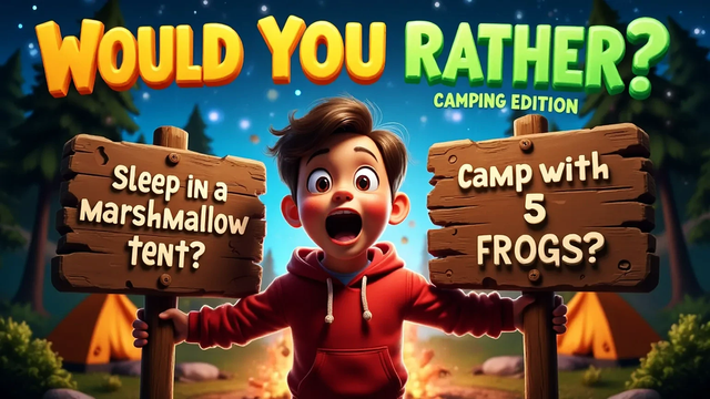 "💬 Would You Rather: Camping Edition!
“Would you rather sleep in a marshmallow tent or camp with 5 frogs?”
Yeah… it gets even weirder. 😄

🎥 Watch the full video 👉 https://youtu.be/Pm4B_VptEUI
🧠 Reblog & tag someone who’d pick the frogs!

#WouldYouRather #CampingQuestions #CampfireGames #FamilyGameNight #KidsFun #OutdoorLaughs #ThisOrThat #TumblrGames #FunnyPosts #VideoDrop"