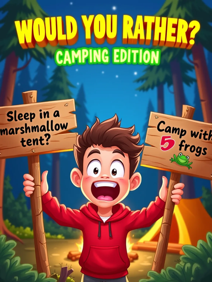 "💬 Would You Rather: Camping Edition!
“Would you rather sleep in a marshmallow tent or camp with 5 frogs?”
Yeah… it gets even weirder. 😄

🎥 Watch the full video 👉 https://youtu.be/Pm4B_VptEUI
🧠 Reblog & tag someone who’d pick the frogs!

#WouldYouRather #CampingQuestions #CampfireGames #FamilyGameNight #KidsFun #OutdoorLaughs #ThisOrThat #TumblrGames #FunnyPosts #VideoDrop"