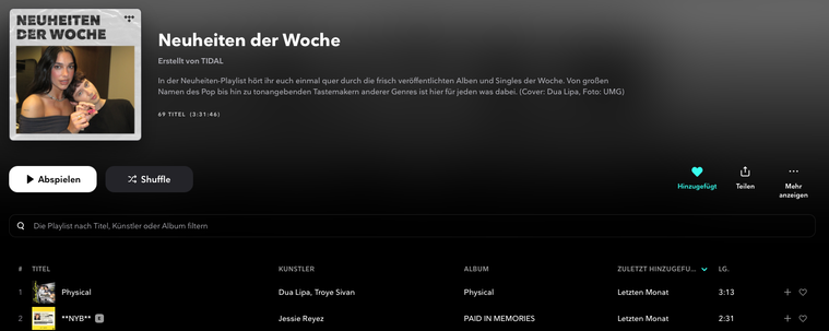 A screenshot of the tidal playlist featuring new music. It has not been updated in a few weeks now. 