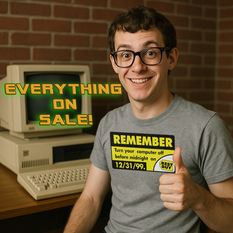 Y2K Turn your computer off before midnight 1999 + ALL T-SHIRTS $16


https://www.teepublic.com/user/malcolmdesigns 
