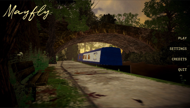 A tranquil canal side with a narrowboat sat beneath a railway bridge