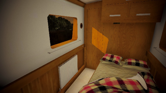 The interior of a narrowboat bedroom
