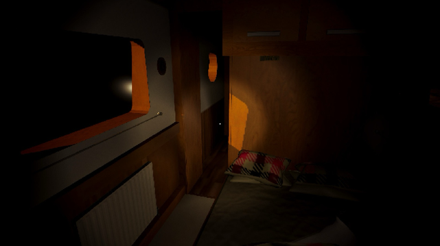 A narrowboat bedroom in darkness
