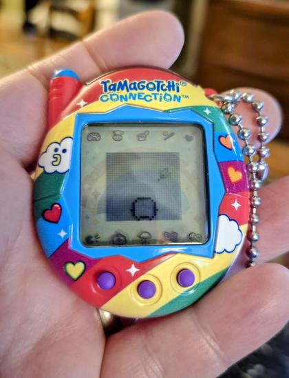 A colorful Tamagotchi virtual pet