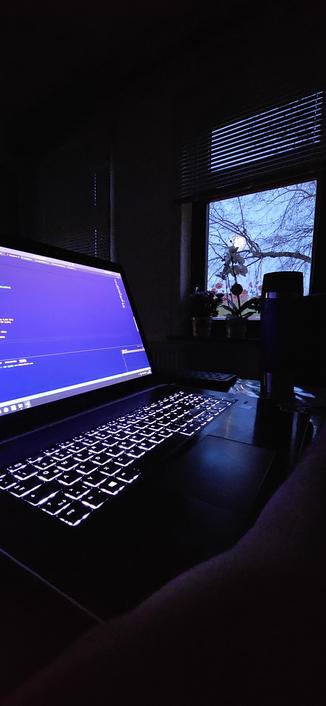 Laptap, coffee window and the moon