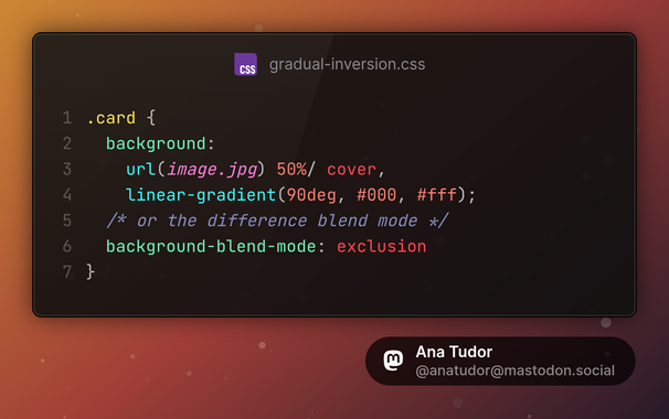 .card {
  background:
		url(image.jpg) 50%/ cover, 
		linear-gradient(90deg, #000, #fff);
  /* or the difference blend mode */
	background-blend-mode: exclusion
}