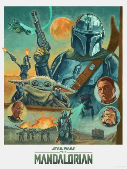 Poster ACME The Way pour StarWars Celebration Japan 2025. Din Jarin occupe la partie droite de l'image. Grogu est à gauche. Le titre Star Wars The Mandalorian se trouve sur la partie gauche de l'image.