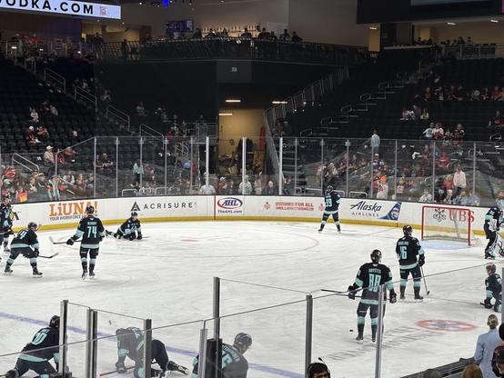 The Firebirds warm up looking like the Seattle Kraken! 