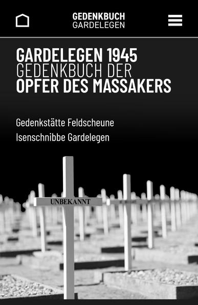 Screenshot der Homepage des neuen digitalen Gedenkbuches für die Ermordeten des Massakers von Gardelegen: Blick auf die Gräber des Ehrenfriedhofes