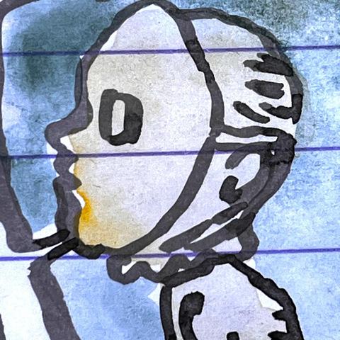 A zoom on the head of the man