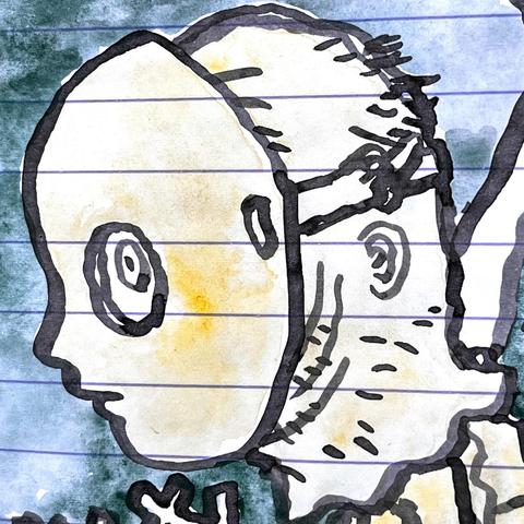 A zoom on the head of the man