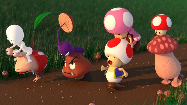 4 pairs of mushroom peeps, possible racing.  Common side effects mushroom dude on a bulbmin. Puffmin on a goomba. Toadette on Toad. A Super Mushroom on a walking mushroom.