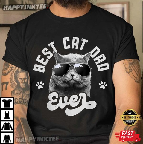 Cat Dad Ever Funny Daddy Father’s Day Retro Vintage T-Shirt