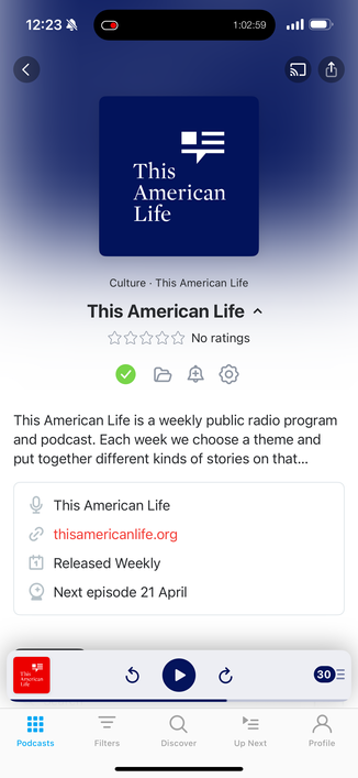 Screenshot of This American Life in Pocketcasts.