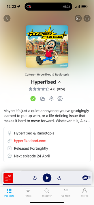 Screenshot of Hyperfixed in Pocketcasts.