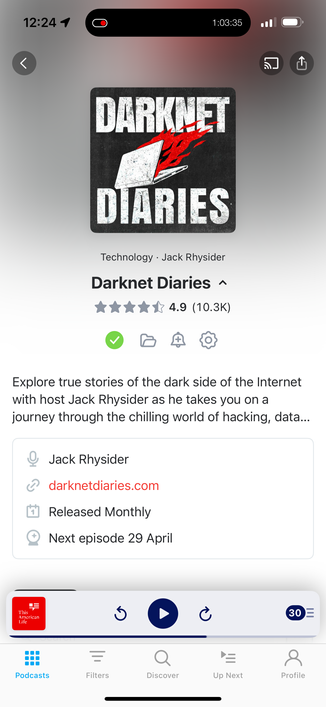 Screenshot of Darknet Diaries in Pocketcasts.
