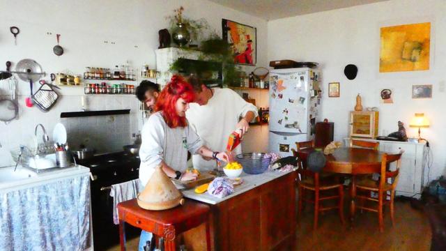 Julien, Lou & zélie preparing food at the Café de la Loire
