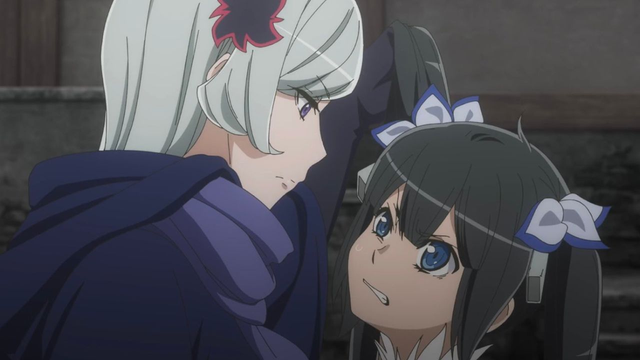 Freya bullying Hestia from the anime series Is It Wrong to Try to Pick Up Girls in a Dungeon? V.