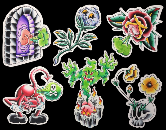 Fart themed tattoo flash