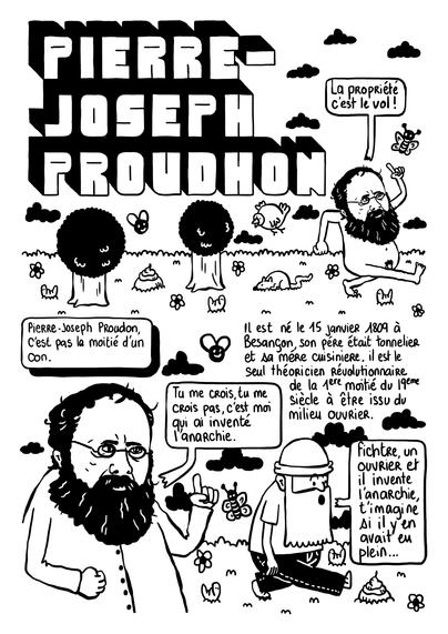 Bédé de 4 pages sur Pierre-Joseph Proudhon qui à découvert l'anarchie