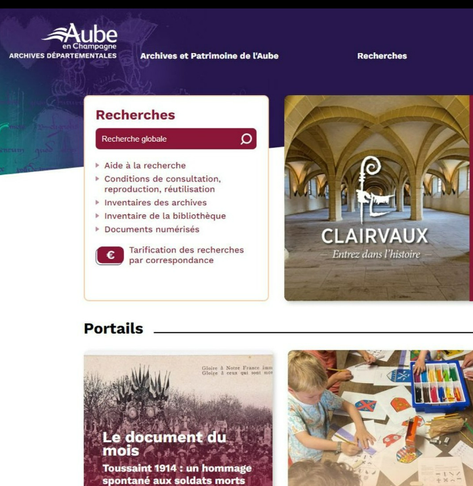Page d'accueil du site internet des Archives départementales de l'Aube