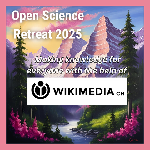 Wikimedia CH logo with swiss alps in background.