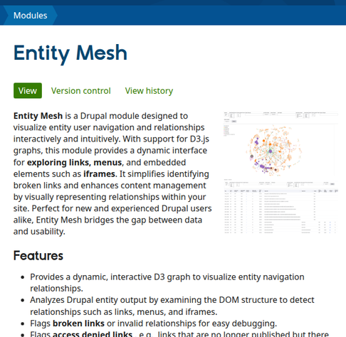 Entity Mesh module page screenshot