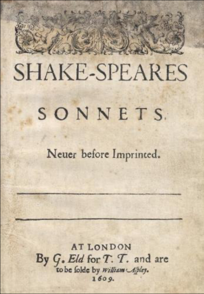 Shake-Speare's Sonnets, quarto published by Thomas Thorpe, London, 1609, title page