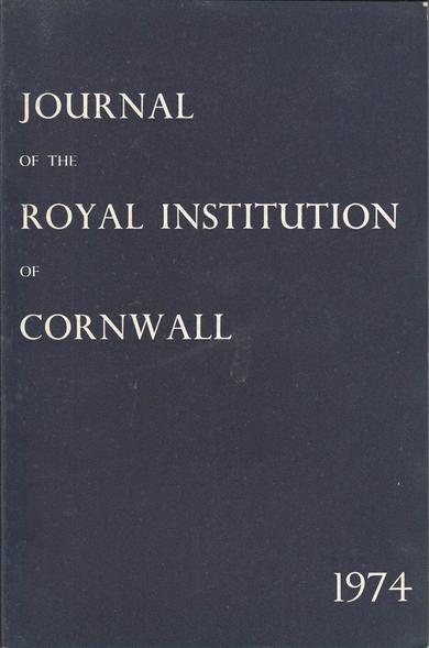 The front cover of the Journal of the Royal Institution of Cornwall, New Series 7:2 for 1974. Plain dark blue with title in white.