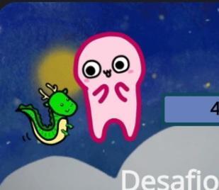 Kao-chan cor de rosa olhando admirado e de forma fofa para um pequeno dragão oriental e verde. Kawaii, nê?