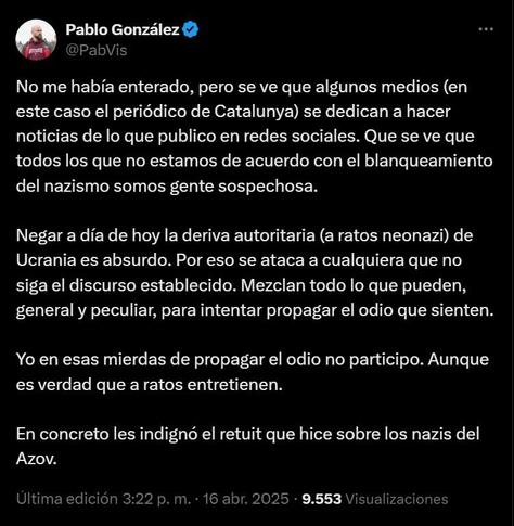 Pablo González denuncia la hipocresía del periódico de Cataluña respecto a la guerra en Ucrania.