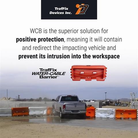 "Positive protection" is a safety measure that should be taken at every job site and the Water-Cable Barrier is the ideal choice for it. With 3 molded in galvanized steel cables that strengthen the barrier, this barrier system works together to capture a vehicle and prevent any potential vehicles from entering the workspace. It ensures that you have the best job site safety possible and provides a peace of mind for your projects.