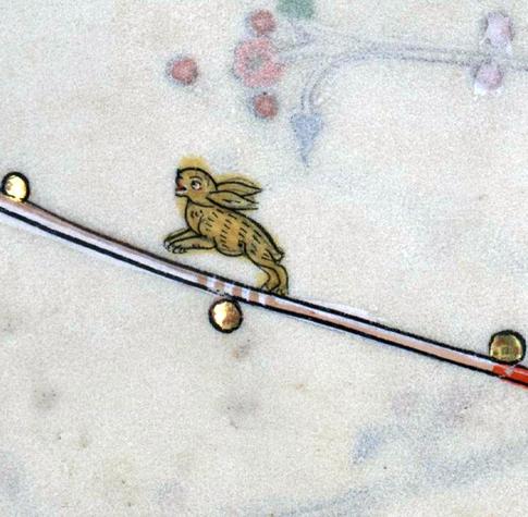 Running bunny. Summer volume of the Breviary of Renaud/Marguerite de Bar, Metz ca. 1302-1305. Verdun, BM, ms. 107, fol. 8r.
#medieval #MedievalArt