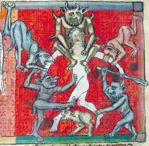 Biting #devils. #Apocalypse, France 1220-1270. Toulouse, Bibliothèque municipale, Ms 815, fol. 60v.
#medieval #MedievalArt
