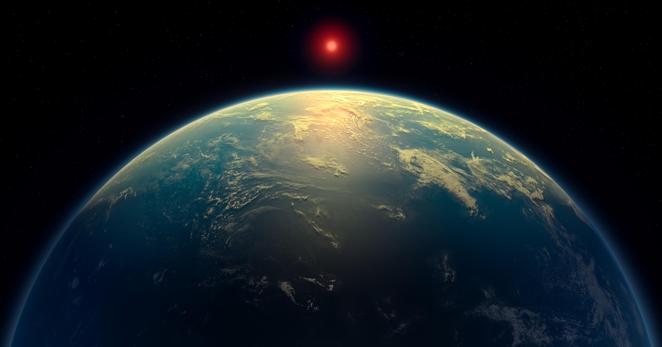 An artistic rendering of an exoplanet with an ocean