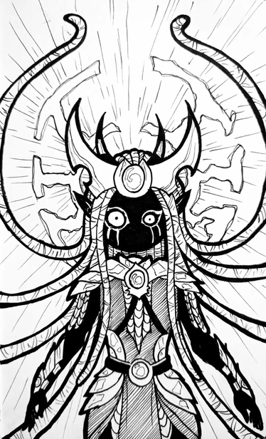 Ilustración en tinta y papel del personaje Janai de la serie de animación The Dragon Prince