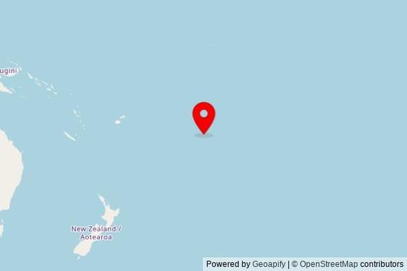 A zoomed in map showing a pin at the position of Celebration Church, Ara Tapu, Avarua, Cook Islands