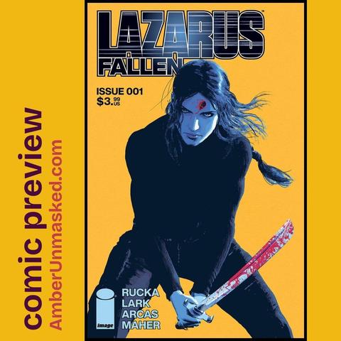 Lazarus: Fallen comic book cover with main character holding a sword in a ready to fight stance