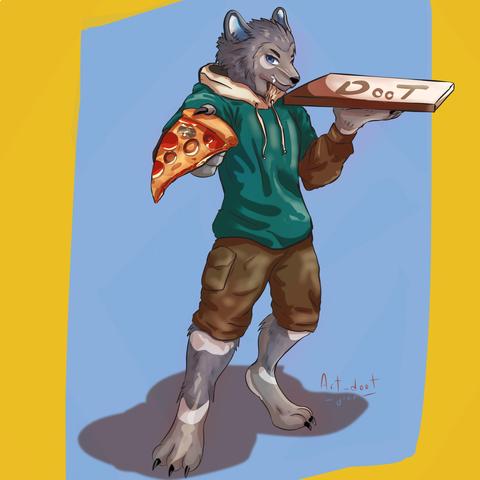 Furry character with pizza