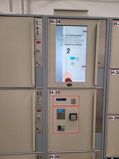 Card payment panel for lockers. Coins are also possible for each individual locker. You get a hardware key, Swiss brand, looks robust.