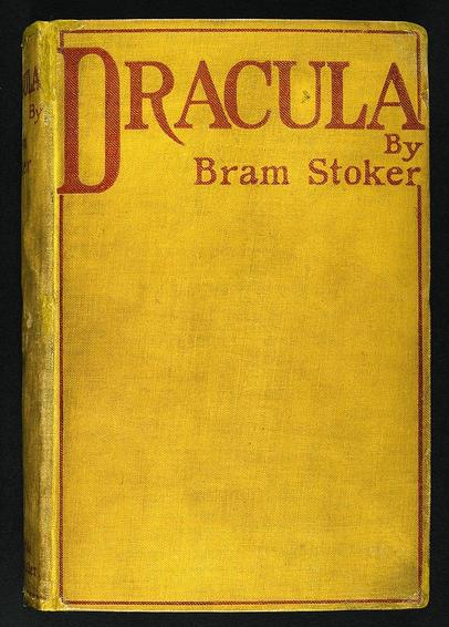 Dracula, by Bram Stoker - First Edition cloth cover, 1897

British Library Board - https://www.apollo-magazine.com/content/uploads/2014/10/Dracula-%E2%80%93-First-Edition-1897.-Photography-c-British-Library-Board.jpg

https://commons.wikimedia.org/wiki/Category:Dracula#/media/File:Dracula-First-Edition-1897.jpg/2