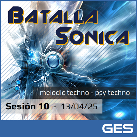 Portada de la sesión. Esta es la número 10. Se lee el título "Batalla Sónica". De fondo, una imagen abstracta y futurista con colores predominantemente azules y celestes en un fondo blanco.