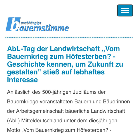 Internationale Tag der #BauernWiederstand  #17April #LaViaCampesina AbL-Tag der Landwirtschaft « Vom Bauernkrieg zum Höfesterben? - Geschichte kennen, um Zukunft zu gestalten » stieß auf lebhaftes Interesse : https://www.bauernstimme.de/news/details/abl-tag-der-landwirtschaft-vom-bauernkrieg-zum-hoefesterben-geschichte-kennen-um-zukunft-zu-gestalten-stiess-auf-lebhaftes-interesse 