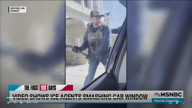 ICE agent using a pick-ax to smash the windows of a car containing a family with children, demanding the arrest of "Antonio".

No one in the car was named Antonio.
