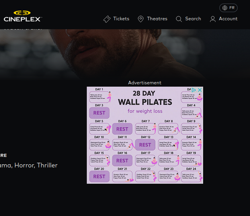 Generic ad on Cineplex movie theatre website